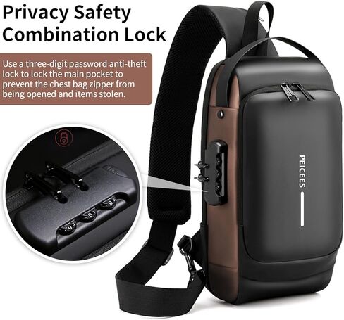Peicees Pack of 2 Mens Crossbody Bag Man Bags Mens Purse Anti-theft Sling Bag Shoulder Bag Chest Bag, Leather Black Gold and Mini Black in Kuwait