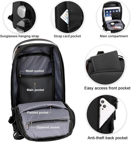 Peicees Pack of 2 Mens Crossbody Bag Man Bags Mens Purse Anti-theft Sling Bag Shoulder Bag Chest Bag, Leather Black Gold and Mini Black in Kuwait