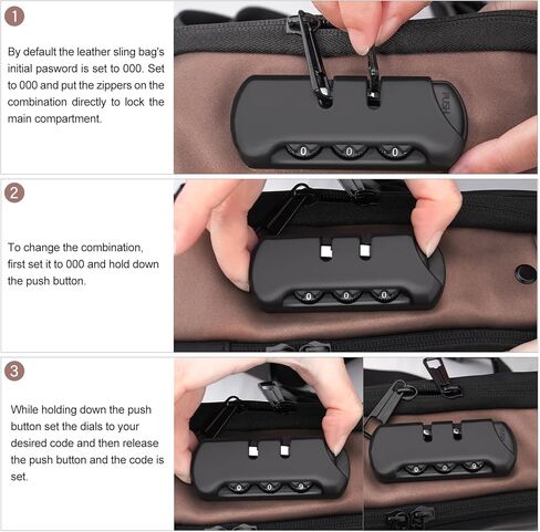 Peicees Pack of 2 Mens Crossbody Bag Man Bags Mens Purse Anti-theft Sling Bag Shoulder Bag Chest Bag, Leather Black Gold and Mini Black in Kuwait