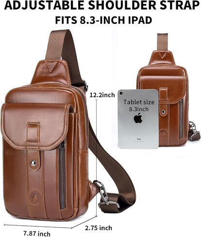 RAINBOW HORSE Brown Leather Chest Bag - Men's Genuine Leather Sling Bag with Multiple Pockets, Suitable for Travel and Work in Kuwait