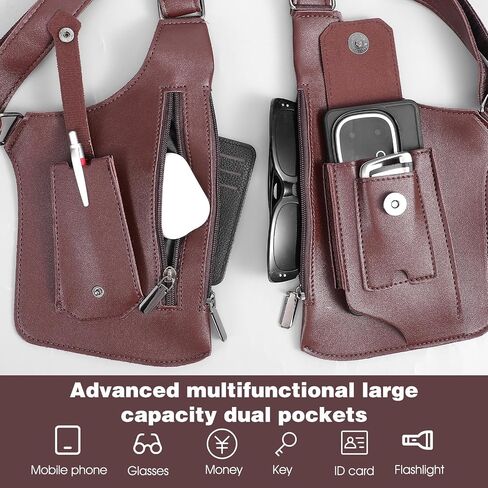 Double Shoulder Armpit Bag for Men, Anti-Theft Underarm Shoulder Armpit Bag with Adjustable Strap Hidden Zipper Compartment, Adjustable & Vintage for Hiking in Kuwait