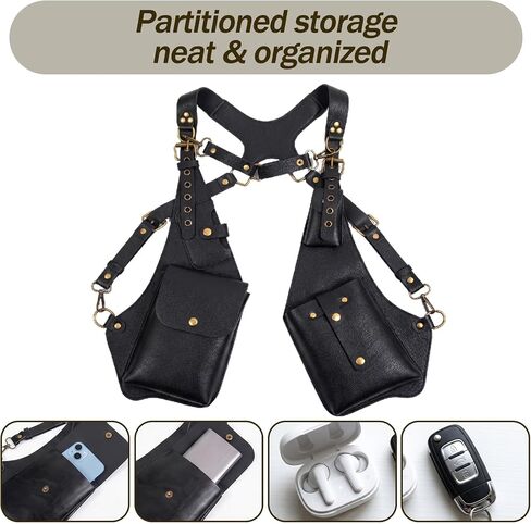 Double Shoulder Armpit Bag,Premium Leather Underarm Shoulder Bag for Men,Adjustable Underarm Wallet Phone Pocket Holster (Black#A) in Kuwait