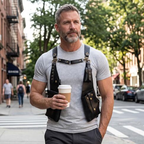 Double Shoulder Armpit Bag,Premium Leather Underarm Shoulder Bag for Men,Adjustable Underarm Wallet Phone Pocket Holster (Black#A) in Kuwait