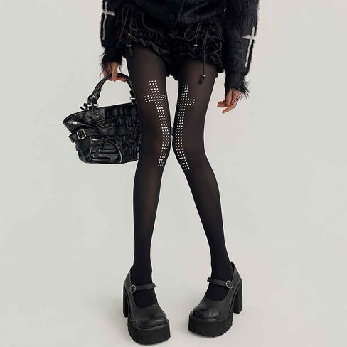Goth Gothic Tights Y2k, Whimsical Emo Alt Tights, Black Sheer Funky Pattern Toghts with Designs, Womens Cute Stockings Pantyhose, Grunge Scene Alternative Punk Harajuku Clothes Accessories in Kuwait