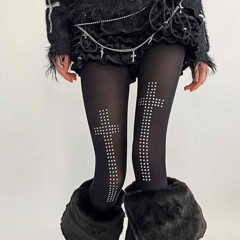 Goth Gothic Tights Y2k, Whimsical Emo Alt Tights, Black Sheer Funky Pattern Toghts with Designs, Womens Cute Stockings Pantyhose, Grunge Scene Alternative Punk Harajuku Clothes Accessories in Kuwait