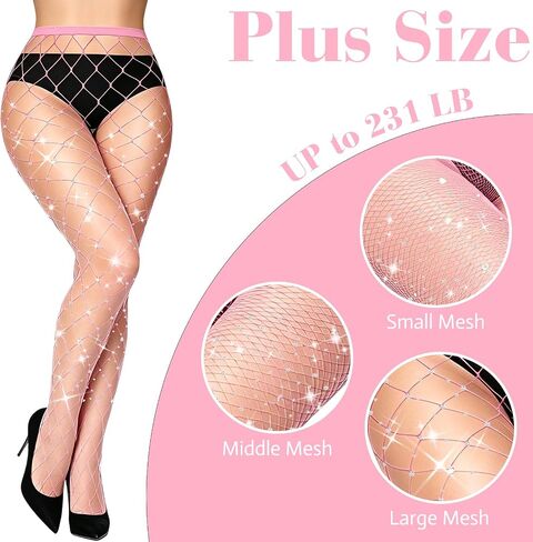 MEEZY 3 Pairs Sparkly Fishnet Tights Women Glitter Stockings, Small Medium Large Fishnet Rhinestone Tight Stockings Pantyhose in Saudi Arabia