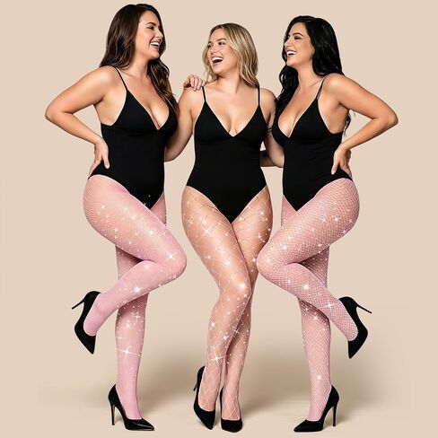 MEEZY 3 Pairs Sparkly Fishnet Tights Women Glitter Stockings, Small Medium Large Fishnet Rhinestone Tight Stockings Pantyhose in Saudi Arabia
