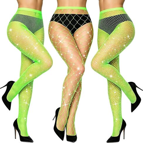 MEEZY 3 Pairs Sparkly Fishnet Tights Women Glitter Stockings, Small Medium Large Fishnet Rhinestone Tight Stockings Pantyhose in Saudi Arabia