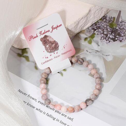 BOMAIL 9pcs Healing Stone Beaded Bracelet for Women | 6mm 8mm Natural Stone Beads,Tiger Eye,Pink Zebra,Crystal Spiritual,Durable Stretch Bracelets Bulk,Stones Meaning Card in Kuwait