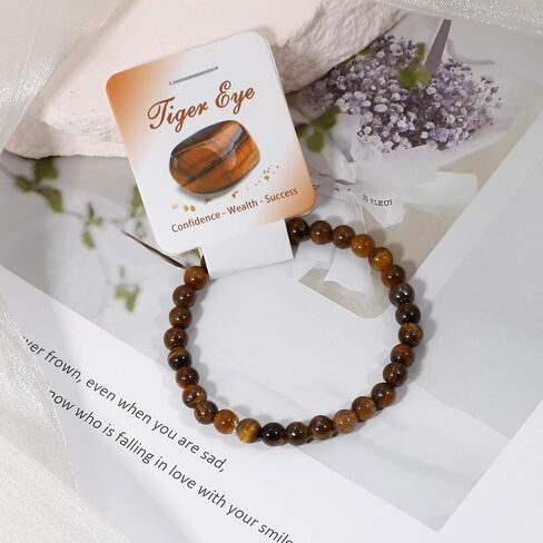 BOMAIL 9pcs Healing Stone Beaded Bracelet for Women | 6mm 8mm Natural Stone Beads,Tiger Eye,Pink Zebra,Crystal Spiritual,Durable Stretch Bracelets Bulk,Stones Meaning Card in Kuwait