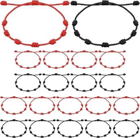 20 PCS Red Good Luck String Bracelets, Adjustable 7 Knot Thread Bracelet Black Thread Bracelet for Protection and Good Luck, Hand-Woven Nylon Cord Jewelry for Women and Men (Red, Black) in Kuwait