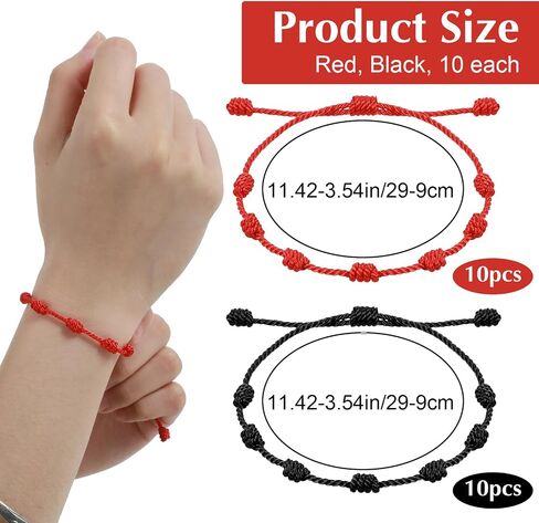 20 PCS Red Good Luck String Bracelets, Adjustable 7 Knot Thread Bracelet Black Thread Bracelet for Protection and Good Luck, Hand-Woven Nylon Cord Jewelry for Women and Men (Red, Black) in Kuwait
