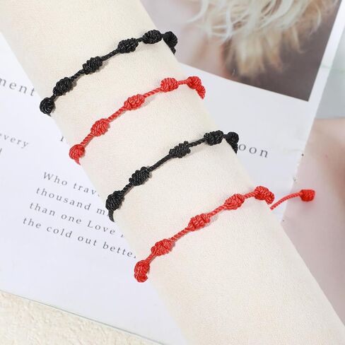20 PCS Red Good Luck String Bracelets, Adjustable 7 Knot Thread Bracelet Black Thread Bracelet for Protection and Good Luck, Hand-Woven Nylon Cord Jewelry for Women and Men (Red, Black) in Kuwait