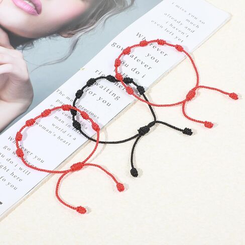 20 PCS Red Good Luck String Bracelets, Adjustable 7 Knot Thread Bracelet Black Thread Bracelet for Protection and Good Luck, Hand-Woven Nylon Cord Jewelry for Women and Men (Red, Black) in Kuwait