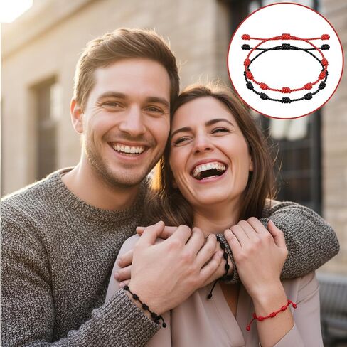 20 PCS Red Good Luck String Bracelets, Adjustable 7 Knot Thread Bracelet Black Thread Bracelet for Protection and Good Luck, Hand-Woven Nylon Cord Jewelry for Women and Men (Red, Black) in Kuwait
