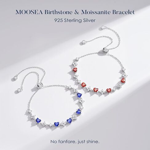 MOOSEA Birthstone & Moissanite Bracelet for Women, Lab Created Moissanite, 925 Sterling Silver Adjustable Bracelets Anniversary Birthday Gifts for Mom Wife Girlfriend Jewelry Gifts in Kuwait