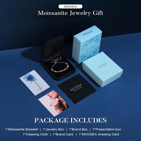 MOOSEA Birthstone & Moissanite Bracelet for Women, Lab Created Moissanite, 925 Sterling Silver Adjustable Bracelets Anniversary Birthday Gifts for Mom Wife Girlfriend Jewelry Gifts in Kuwait