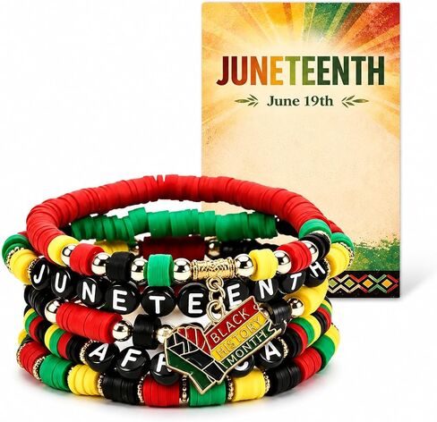 سوار طويل من tianian Juneteenth للنساء قمصان Juneteenth إكسسوارات ملابس 1865 يوم الحرية الأسود مطرز بسوار قابل للتمدد هدايا مجوهرات in Kuwait