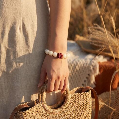 White Jade Bodhi Seed Bracelet for Women Healing Anxiety Relief Jewelry - Natural Bodhi Seeds with Red Lion Amulet - Spiritual Yoga & Meditation Gift for Her in Saudi Arabia
