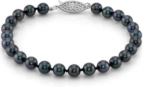 The Pearl Source Real Japanese Akoya Pearl Bracelet for Women, AAA Genuine Cultured Akoya Pearls, Classic Pearl Bracelet, 14K White Gold Clasp in Kuwait