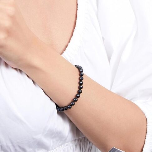 The Pearl Source Real Japanese Akoya Pearl Bracelet for Women, AAA Genuine Cultured Akoya Pearls, Classic Pearl Bracelet, 14K White Gold Clasp in Kuwait