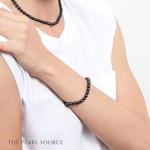 The Pearl Source Real Japanese Akoya Pearl Bracelet for Women, AAA Genuine Cultured Akoya Pearls, Classic Pearl Bracelet, 14K White Gold Clasp in Kuwait