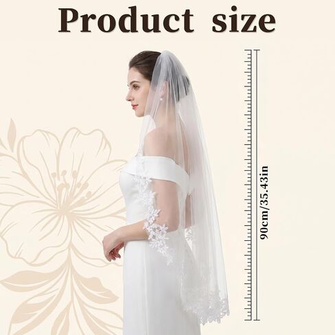 White Wedding Bridal Veil with Comb 1 Tier Lace Applique Edge Veils Elegant Flower Girl Veil Wedding Decoration for Women Bridal Shower Bachelorette Party Engagement Gift in Kuwait