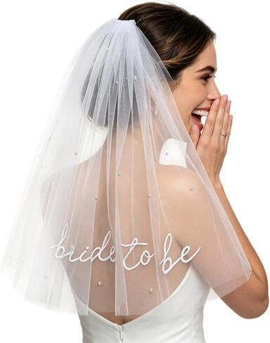 Bride to Be Veil Embroidery,Bachelorette Party Accessories, Short Pearl Veil，Engagement Gifts for Bride in Kuwait