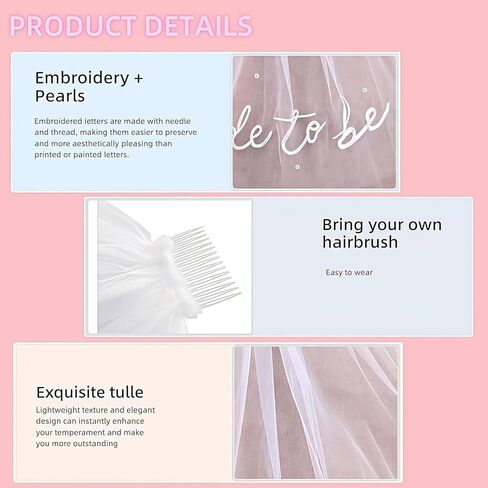 Bride to Be Veil Embroidery,Bachelorette Party Accessories, Short Pearl Veil，Engagement Gifts for Bride in Kuwait