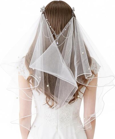 FRESHME Renaissance Veils for Women Wedding - Medieval Cathedral Long Bridal Veil with Comb, Elven Tulle Edge Veils with Moon Crystal for Bachelorette Party Bridal Showers Engagement Photos in Kuwait