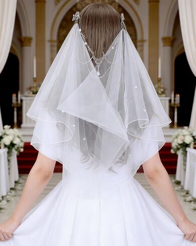 FRESHME Renaissance Veils for Women Wedding - Medieval Cathedral Long Bridal Veil with Comb, Elven Tulle Edge Veils with Moon Crystal for Bachelorette Party Bridal Showers Engagement Photos in Kuwait
