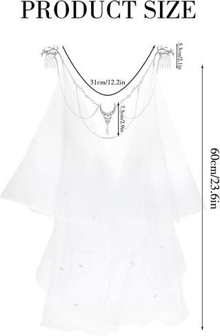 FRESHME Renaissance Veils for Women Wedding - Medieval Cathedral Long Bridal Veil with Comb, Elven Tulle Edge Veils with Moon Crystal for Bachelorette Party Bridal Showers Engagement Photos in Kuwait