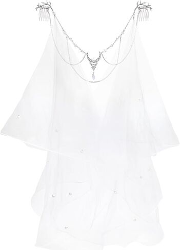 FRESHME Renaissance Veils for Women Wedding - Medieval Cathedral Long Bridal Veil with Comb, Elven Tulle Edge Veils with Moon Crystal for Bachelorette Party Bridal Showers Engagement Photos in Kuwait