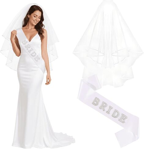 Bride Sash and Veil Set Pearl Bride To Be Sash with Comb Bridal Shower Bachelorette Party Accessories Engagement Decor White in Saudi Arabia
