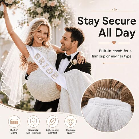 Bride Sash and Veil Set Pearl Bride To Be Sash with Comb Bridal Shower Bachelorette Party Accessories Engagement Decor White in Saudi Arabia