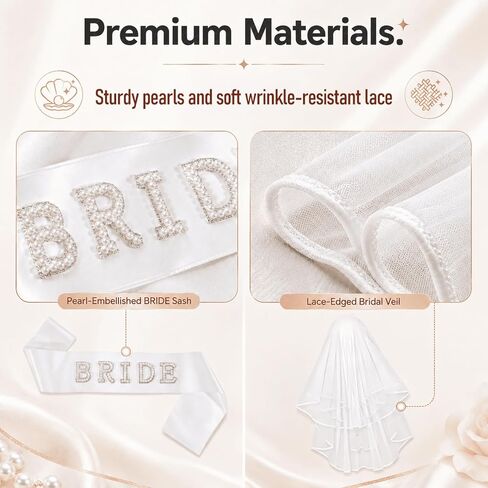 Bride Sash and Veil Set Pearl Bride To Be Sash with Comb Bridal Shower Bachelorette Party Accessories Engagement Decor White in Saudi Arabia