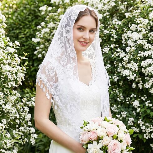 3 Pcs Mass Veil Triangle, Mantilla Veil for Women Floral Headwrap Triangle Lace Tulle Scarf Covering Latin Mass Head Covering Veils for Wedding Bridesmaid in Kuwait