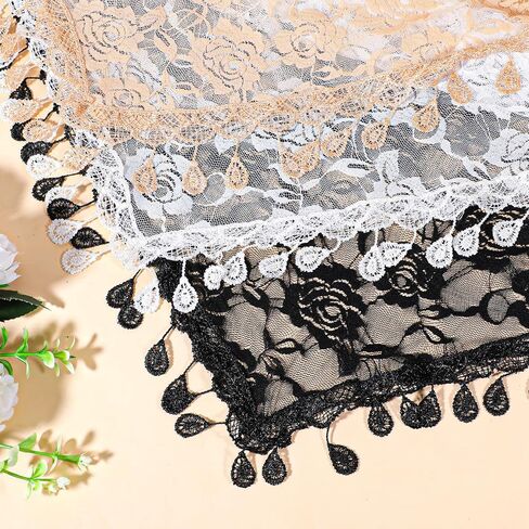 3 Pcs Mass Veil Triangle, Mantilla Veil for Women Floral Headwrap Triangle Lace Tulle Scarf Covering Latin Mass Head Covering Veils for Wedding Bridesmaid in Kuwait