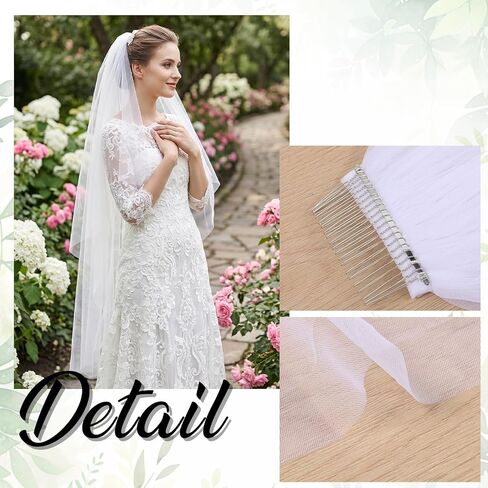 White Wedding Bridal Veil with Comb, 1 Tier Floral Edge Bridal Tulle Veil, Extra Wide Cathedral Bridal Tulle for Bachelorette Party Bridal Shower Flower Girl in Kuwait