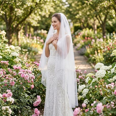 White Wedding Bridal Veil with Comb, 1 Tier Floral Edge Bridal Tulle Veil, Extra Wide Cathedral Bridal Tulle for Bachelorette Party Bridal Shower Flower Girl in Kuwait