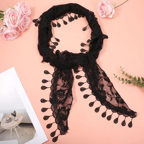 Larrel Lace Mantilla Veil, Elegant Lace Head Scarf for Weddings, Triangle Women Head Covering with Floral Pattern for Church Wedding Halloween Costumes Funerals Special Occasions(Black) in Kuwait