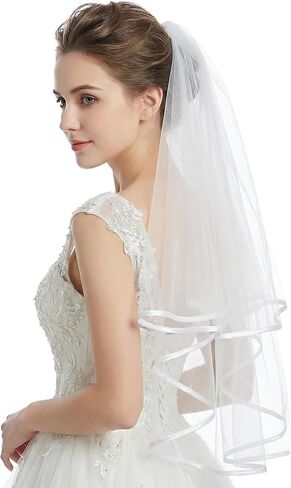 Tucnoeu White Bridal Veil Short 2 Tier Veil with white binding and Comb for bride veil, Perfect for Weddings and Bridal Showers Bridesmaid BachParty in Kuwait
