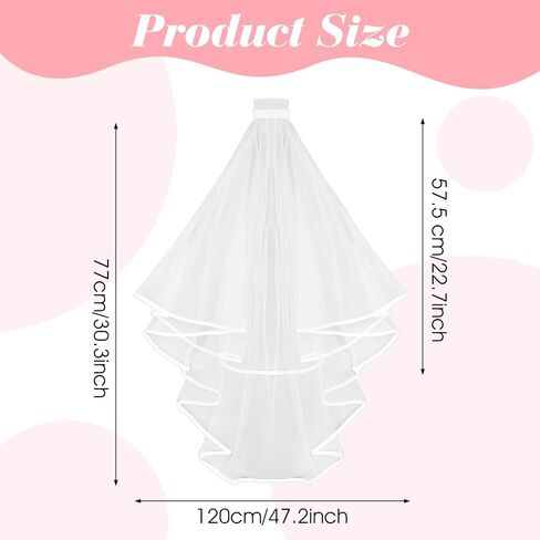 Tucnoeu White Bridal Veil Short 2 Tier Veil with white binding and Comb for bride veil, Perfect for Weddings and Bridal Showers Bridesmaid BachParty in Kuwait