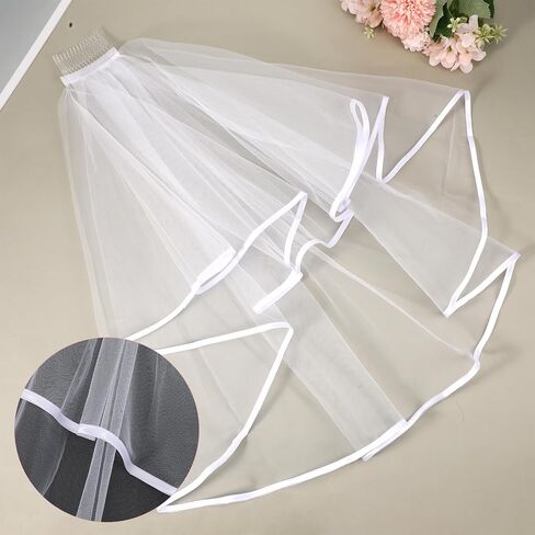 Tucnoeu White Bridal Veil Short 2 Tier Veil with white binding and Comb for bride veil, Perfect for Weddings and Bridal Showers Bridesmaid BachParty in Kuwait