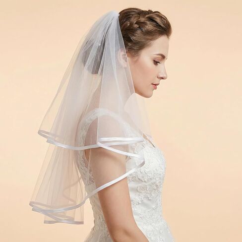 Tucnoeu White Bridal Veil Short 2 Tier Veil with white binding and Comb for bride veil, Perfect for Weddings and Bridal Showers Bridesmaid BachParty in Kuwait