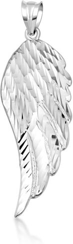 Claddagh Gold .925 Sterling Silver 1.2" Single Angel Wing Heavenly Celestial Charm Pendant Necklace with Rolo Chain and Pendant only in Kuwait