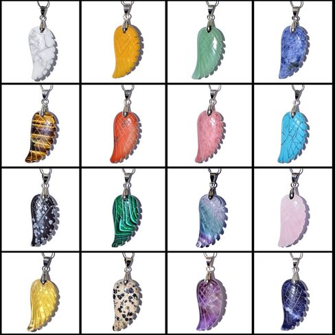 AD الخرز للجنسين 18x36mm NaturalGemstone منحوتة الملاك الجناح الريكي شقرا شفاء قلادة سحر الأخضر والأحمر والأصفر والأرجواني والأزرق يمكن أن تكون قلادة قلادة أو سحر سوار يناسب جميع تصميم المجوهرات الخاصة بك. in Saudi Arabia