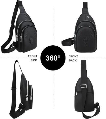 Men's Litchi Grain Leather Sling Bag, Large-Capacity Anti-Theft Crossbody Fanny Pack for Sports Travel and Outdoor Activities (Black) in Kuwait