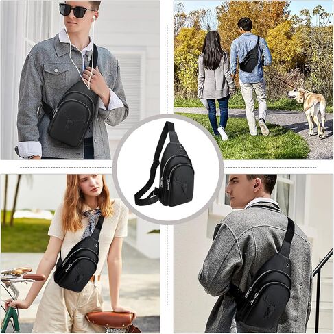 Men's Litchi Grain Leather Sling Bag, Large-Capacity Anti-Theft Crossbody Fanny Pack for Sports Travel and Outdoor Activities (Black) in Kuwait