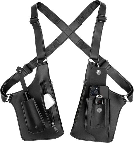 Double Shoulder Armpit Bag for Men, Leather Shoulder Bag - Anti-Theft Underarm Wallet & Phone Pouch with Adjustable Strap, Hidden Chest Bag for Travel & Outdoor (Black) in Saudi Arabia